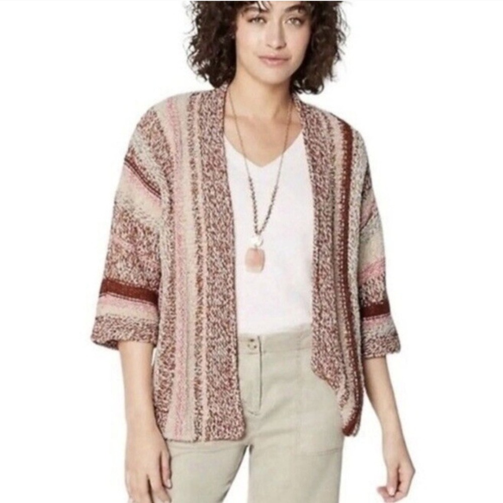 J. Jill XL Open Front Knit‎ Striped Short Sleeve Cardigan Sweater
